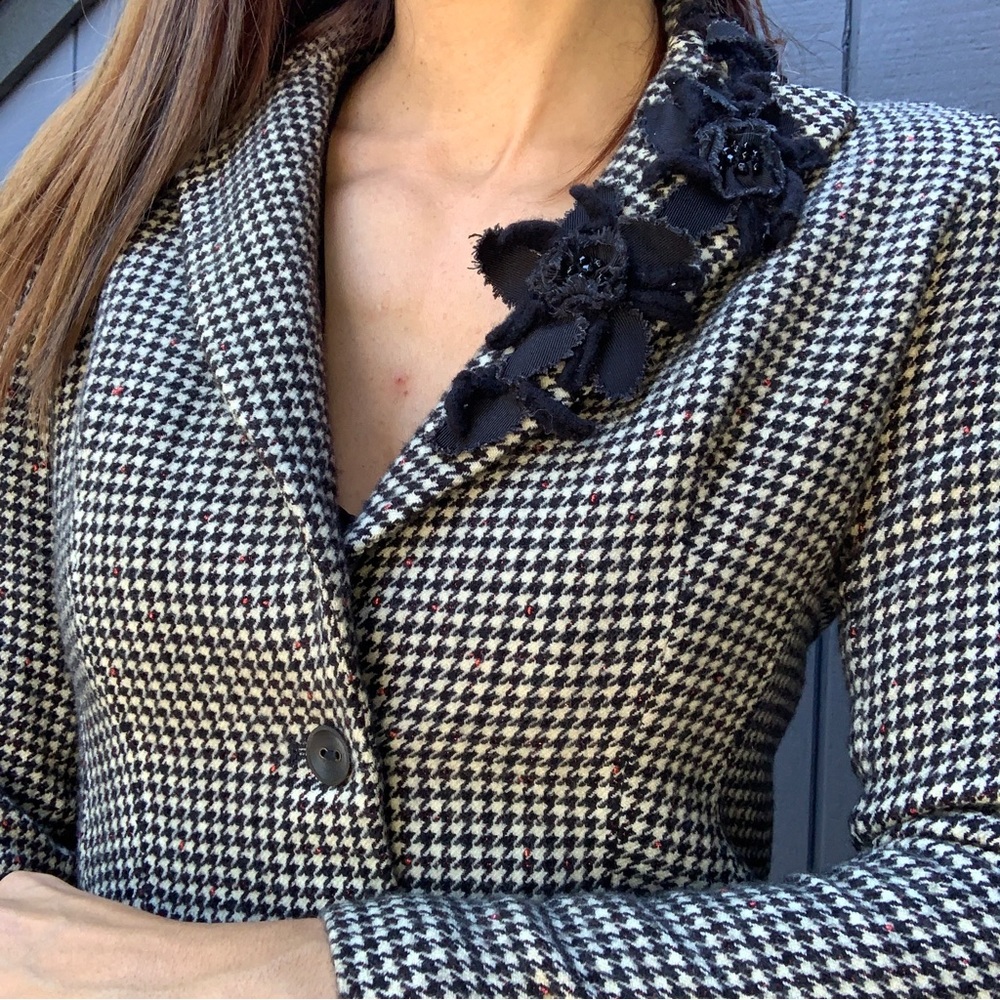 Vintage Jon houndstooth blazer with floral detail Sz 6 - Picture 3 of 6